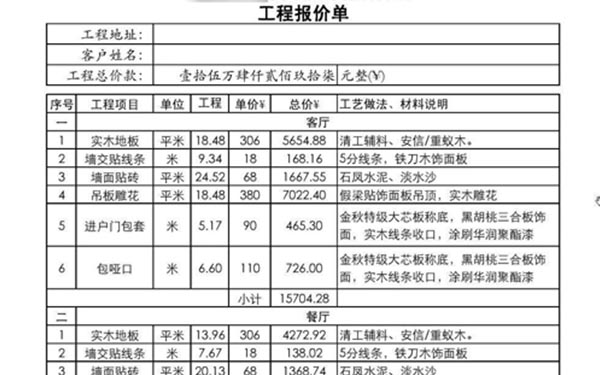 杭州裝修公司裝修報(bào)價(jià)單